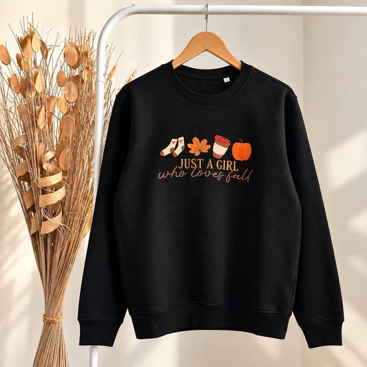 Sweat brodé « Just a girl who loves fall » d’Automne